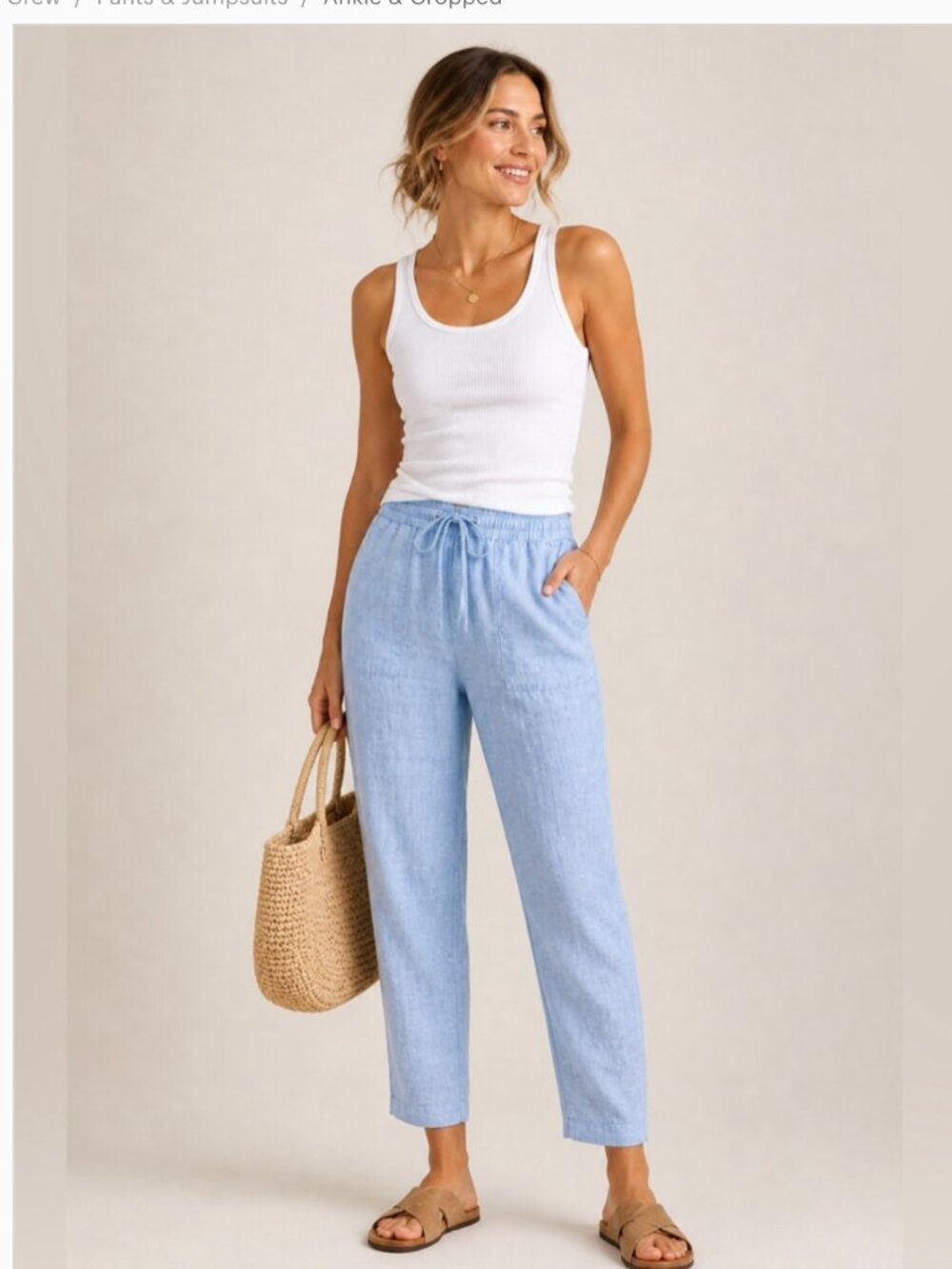 J. Crew Chambray Drawstring Pants Cotton Pull On Ankle Casual Beach Lightweight